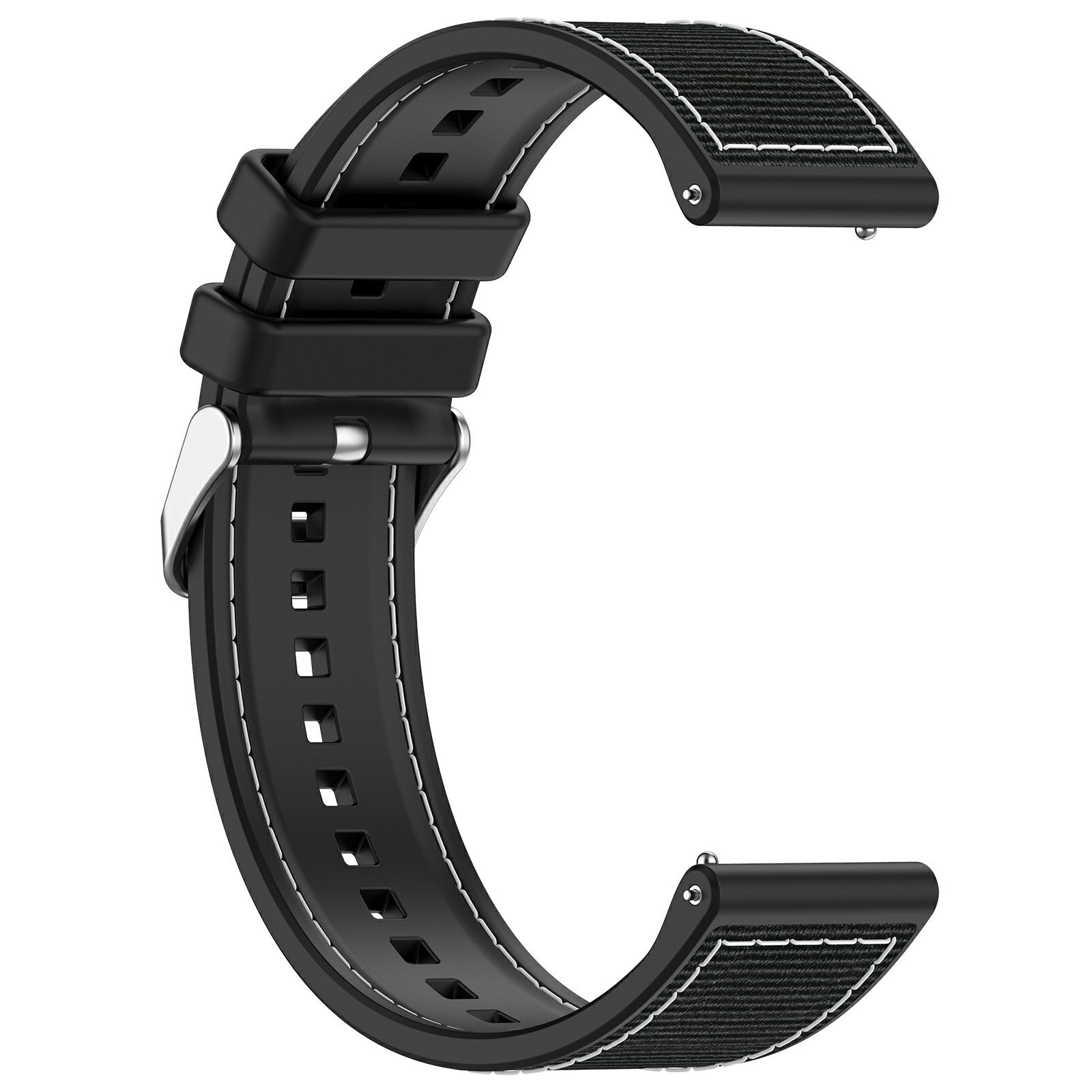 For Samsung Galaxy Watch3 45mm / Huawei Watch GT 4 46mm Watch Strap 22mm Silicone+Nylon Wrist Band - Black For Samsung Galaxy Watch3 45mm / Huawei Watch GT 4 46mm Watch Strap 22mm Silicone+Nylon Wrist Band - Black